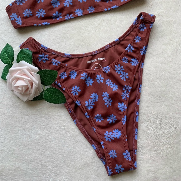Pacsun Eco Brown & Blue California Scoop High Cut Bikini - Picture 4 of 11